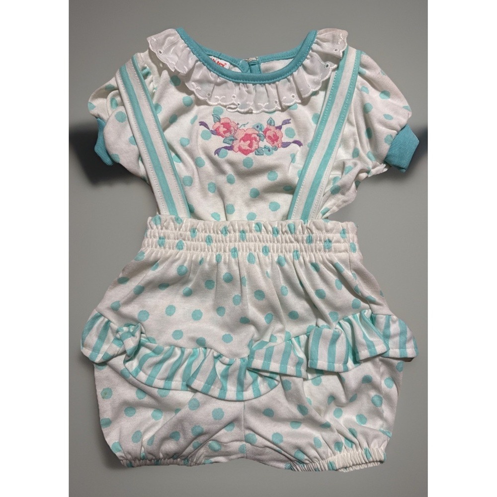 NWOT Vintage 80s ?  12 Months Healthtex Pastel 2pc Overalls Shorts Set.   B